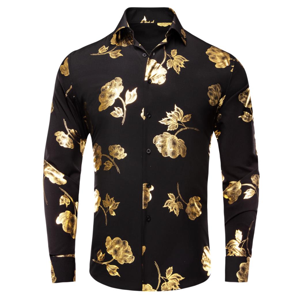 Mens Satin Silk Dress Shirt - Kemeja pria lengan panjang, kemeja sutra