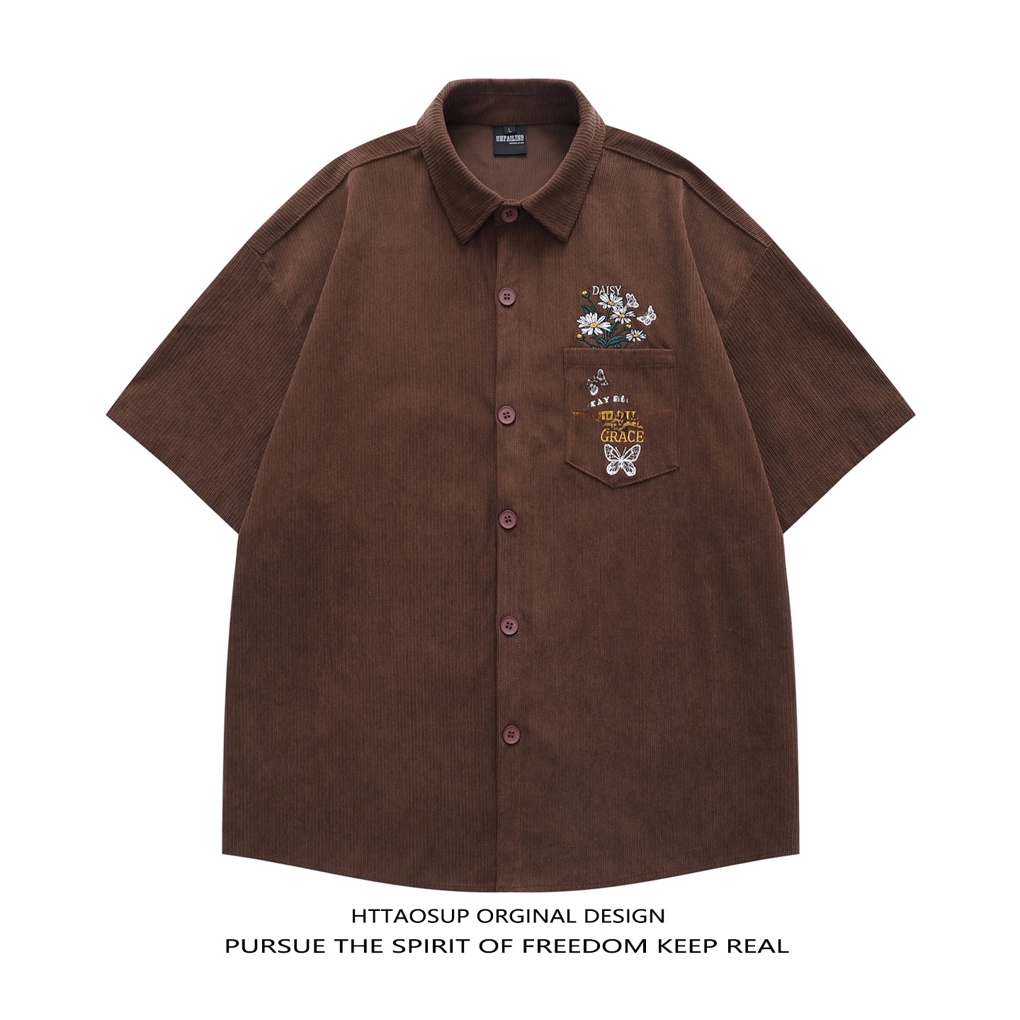 Corduroy Button Up Shirt Men - HTTAOSUP 2026 Kemeja Korduroi Bordir Lengan