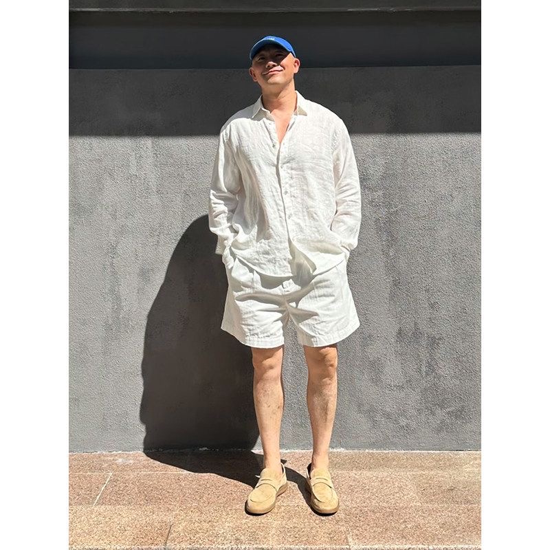 Mens Linen Shirt Long Sleeve - Setelan Kemeja Linen Pelindung Sinar Matahari