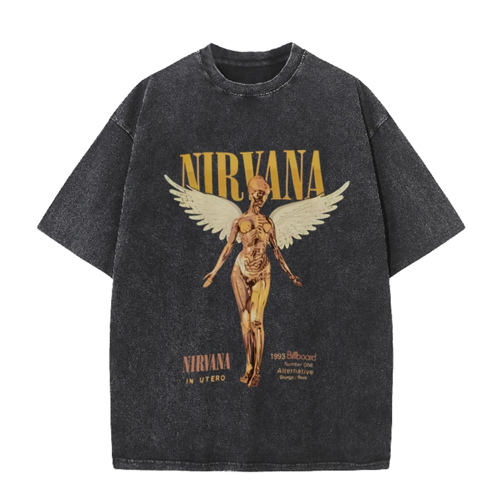 Acid Wash Vintage Graphic T Shirt - Kaos Oversize Retro Acid Wash Nirvana