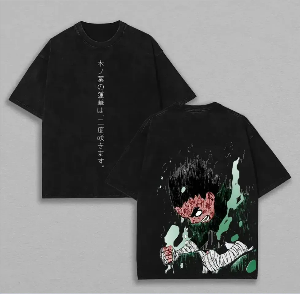 Acid Wash Vintage Graphic T Shirt - Kaos Rock Lee Naruto Pria Acid