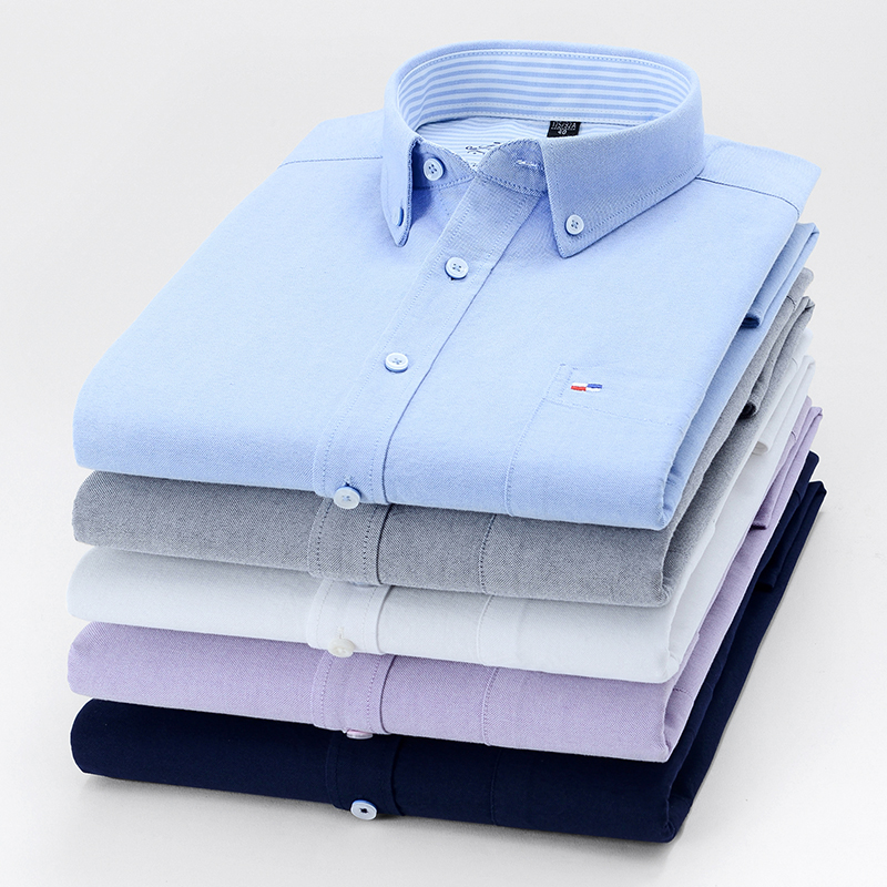 Oxford Cotton Casual Shirt Business - Kemeja kotak-kotak warna polos Oxford untuk