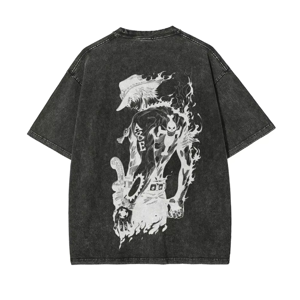 Acid Wash Vintage Graphic T Shirt - Kaos Ace Pria One Piece Acid