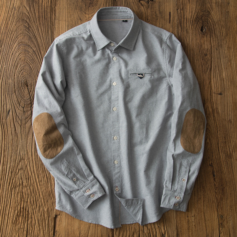 Oxford Cotton Casual Shirt Business - Kemeja perca lengan panjang pria, pakaian
