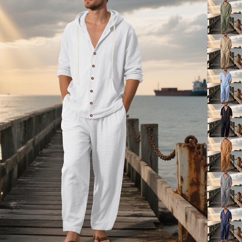 Mens Linen Shirt Long Sleeve - Setelan Kasual Pria Musim Panas, Kemeja