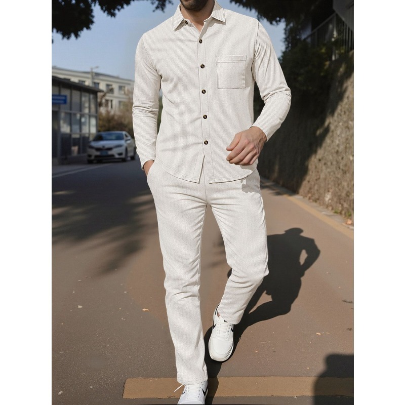 Corduroy Button Up Shirt Men - Setelan Dua Potong Kemeja Kancing Korduroi