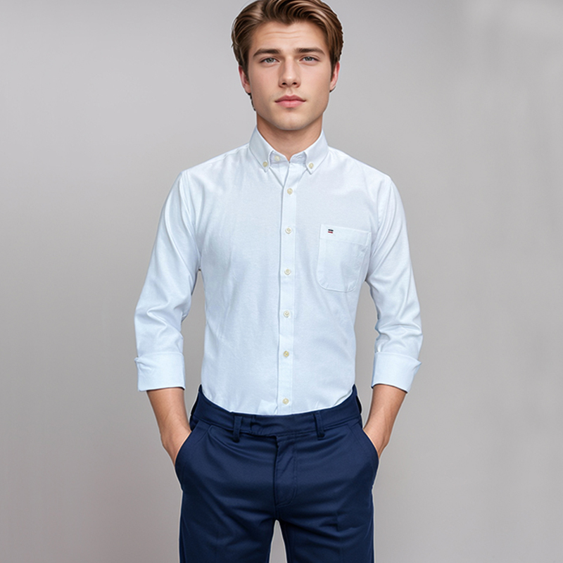 Oxford Cotton Casual Shirt Business - Kemeja katun lengan panjang pria, kemeja