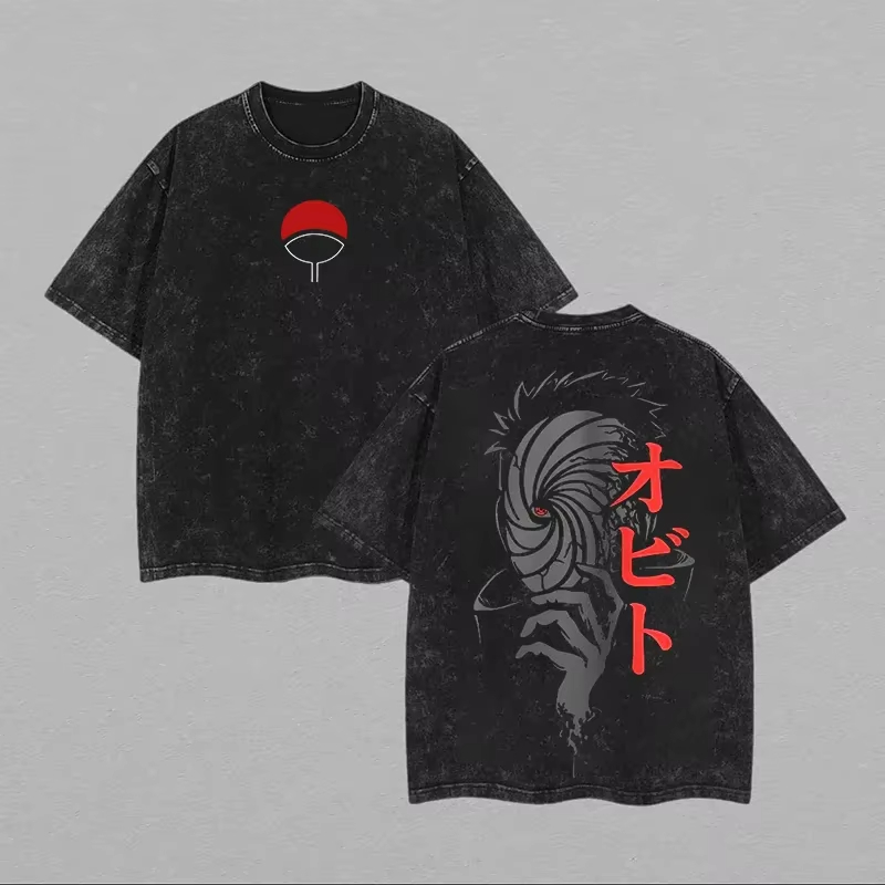 Acid Wash Vintage Graphic T Shirt - Kaus Naruto Obito Uchiha Masker Vintage