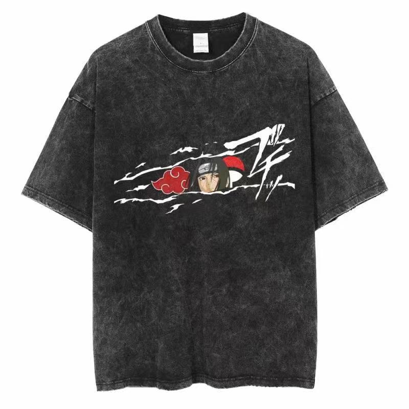 Acid Wash Vintage Graphic T Shirt - Kaos Distressed Wash Naruto Pria dan