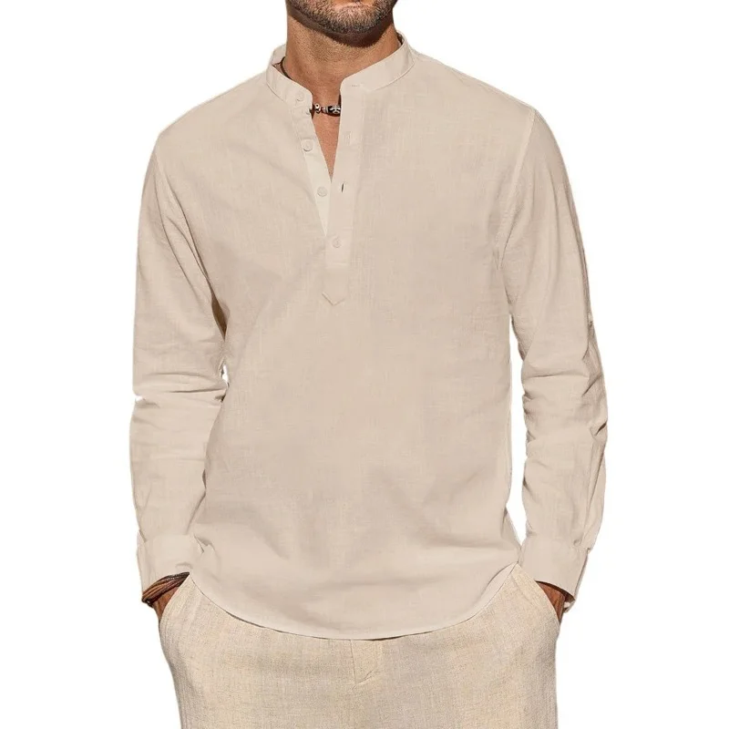 Mens Linen Shirt Long Sleeve - Kaos Lengan Panjang Pria Kasual Ringan