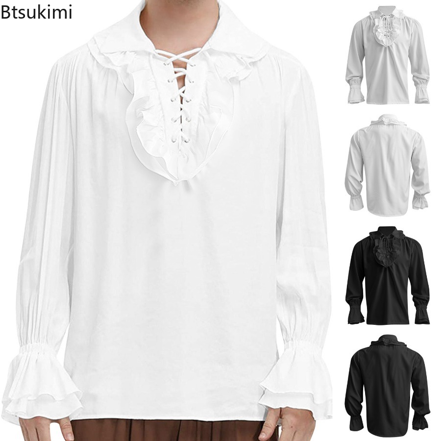 Medieval Gothic Lace Up Pirate Shirt - Kemeja Bajak Laut Renaisans Abad Pertengahan