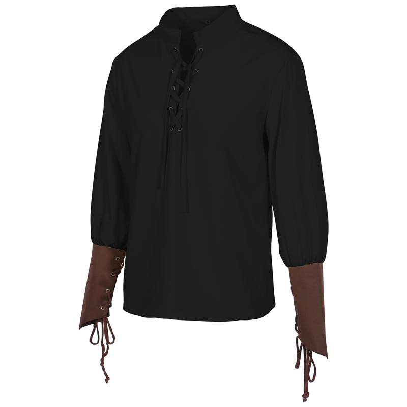 Kemeja Bajak Laut Abad Perteng - Medieval Gothic Lace Up Pirate Shirt ulasan dan harga