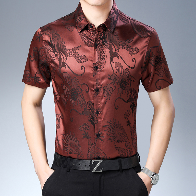 Pria Fashion Pola Sutra Musim  - Mens Satin Silk Dress Shirt ulasan dan harga
