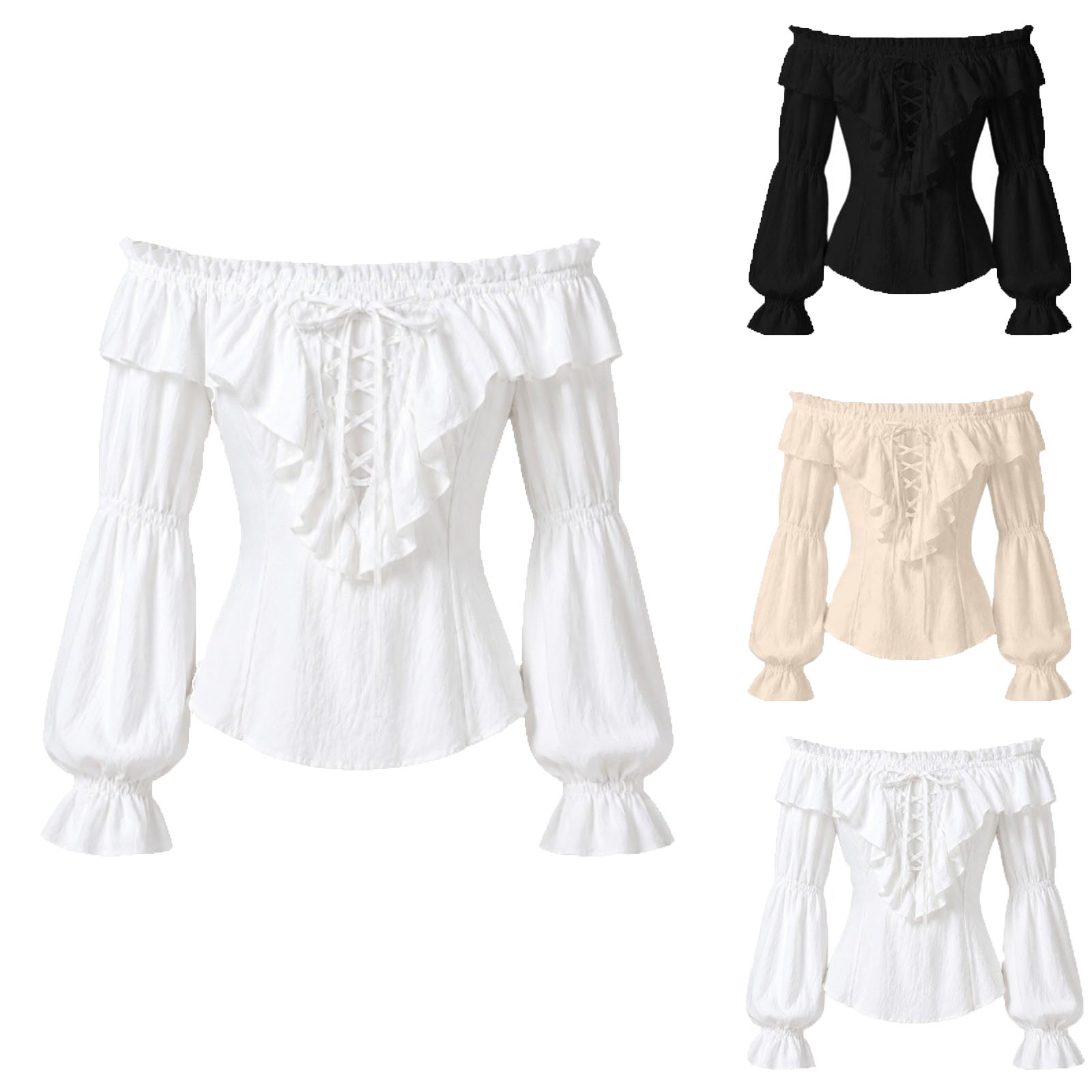 Kemeja Bajak Laut Wanita Gaya  - Medieval Gothic Lace Up Pirate Shirt ulasan dan harga