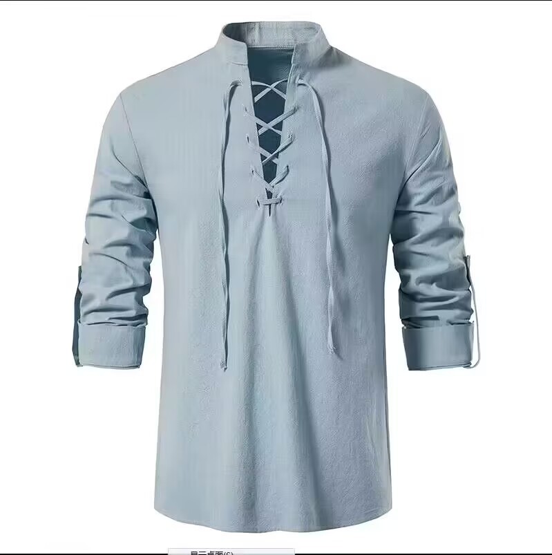 Kemeja Bajak Laut Pria Viking  - Medieval Gothic Lace Up Pirate Shirt ulasan dan harga
