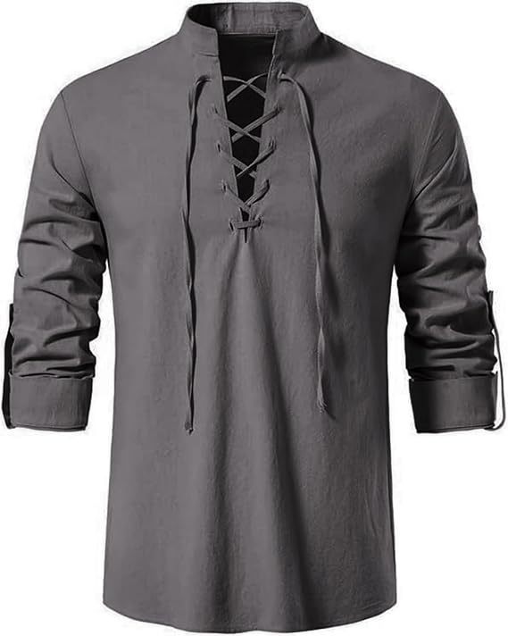 Kemeja Bajak Laut Pria Viking  - Medieval Gothic Lace Up Pirate Shirt ulasan dan harga
