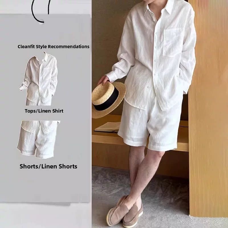 Setelan Kemeja Katun Linen Rin - Mens Linen Shirt Long Sleeve ulasan dan harga