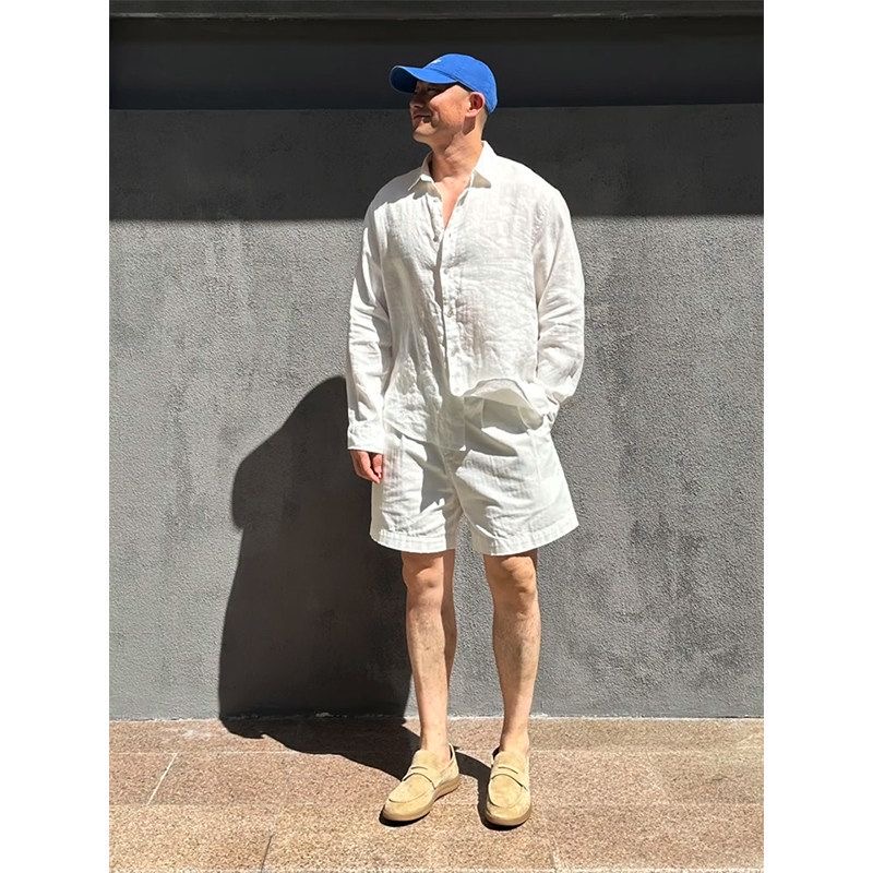 Setelan Kemeja Linen Pelindung - Mens Linen Shirt Long Sleeve ulasan dan harga