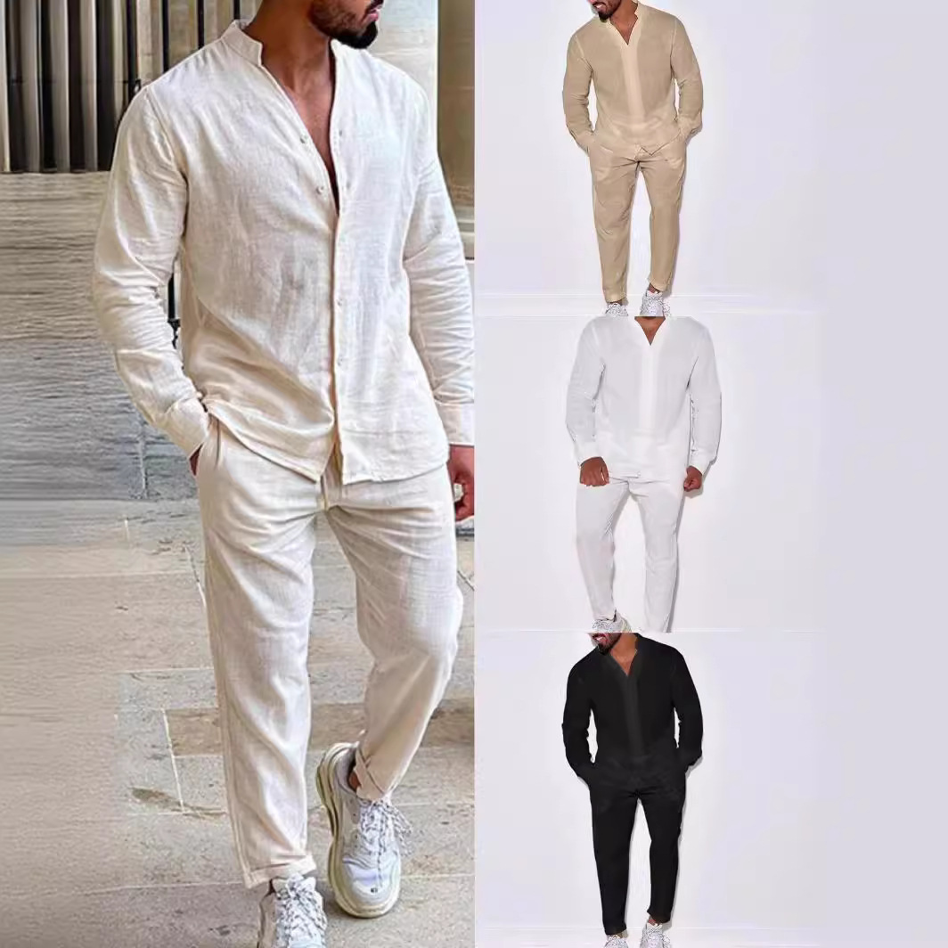 Setelan baju Linen lengan panj - Mens Linen Shirt Long Sleeve ulasan dan harga