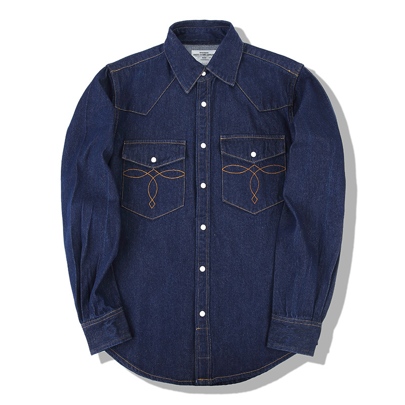 Kemeja Denim Vintage American  - Mens Western Denim Pearl Snap Shirt ulasan dan harga