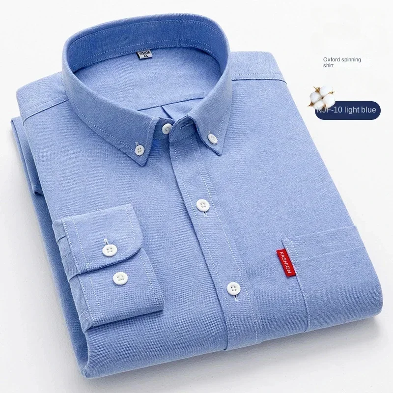 100% katun murni pria warna So - Oxford Cotton Casual Shirt Business ulasan dan harga