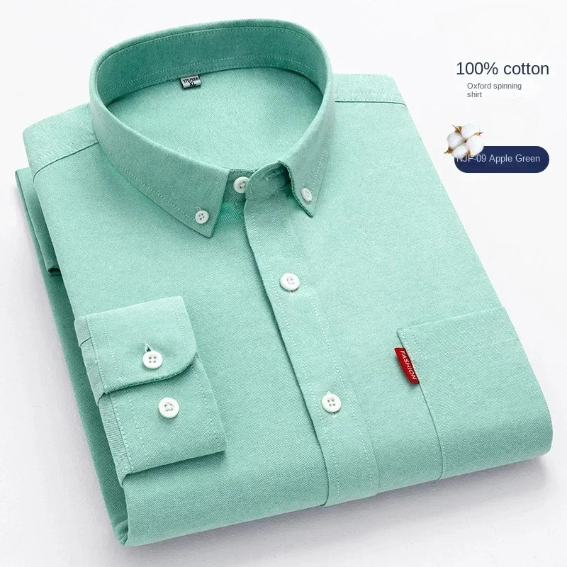 100% katun murni pria warna So - Oxford Cotton Casual Shirt Business ulasan dan harga