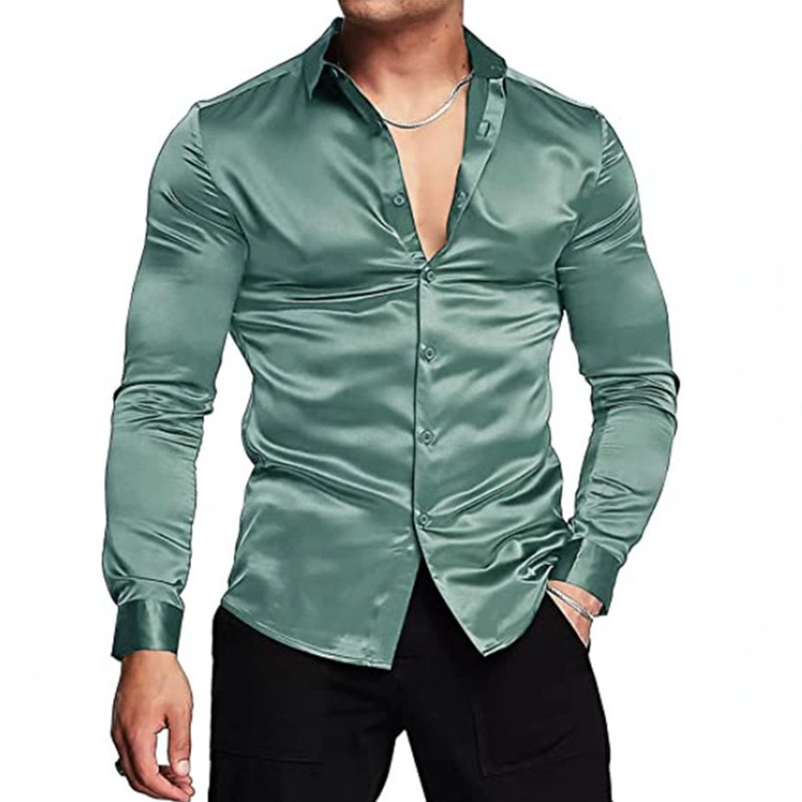 Kemeja Sutra Satin Musim Semi  - Mens Satin Silk Dress Shirt ulasan dan harga