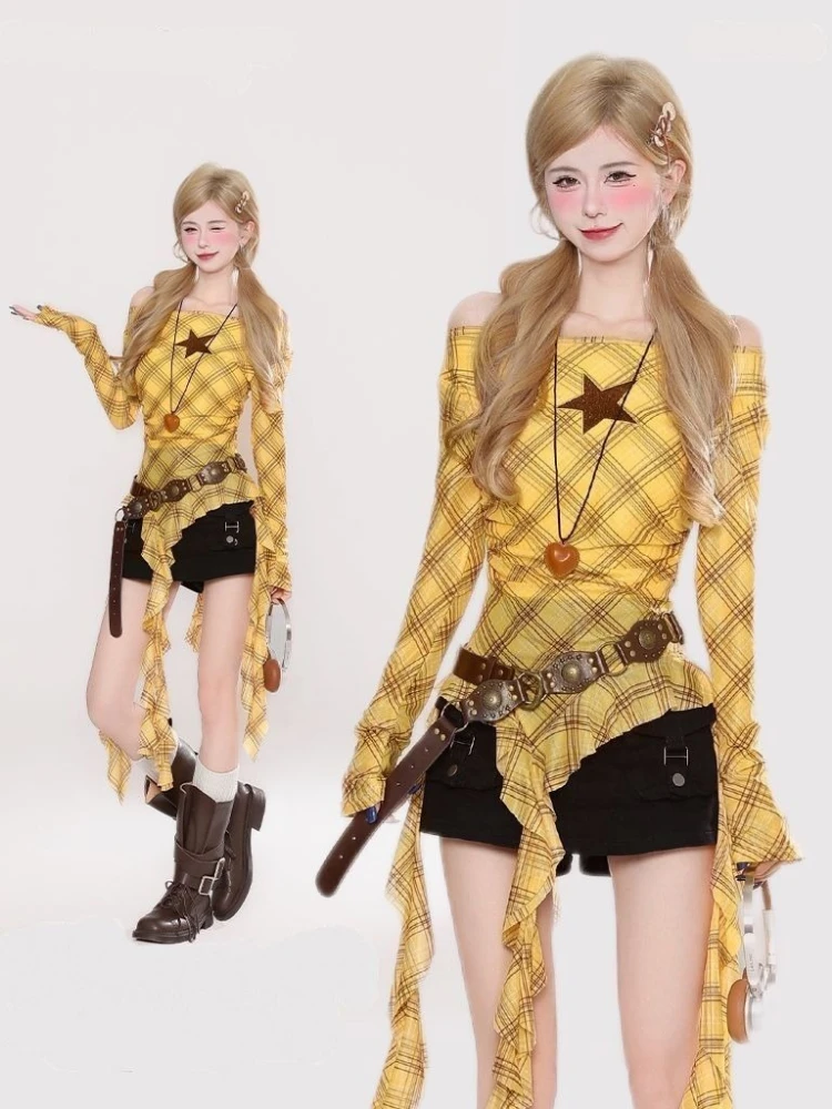 Kaos Vintage Y2K Plaid Slash N - T-Shirts ulasan dan harga