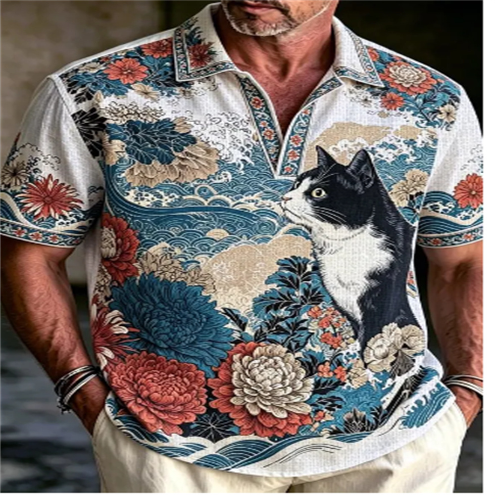 Kemeja Polo Lengan Pendek Pria - Vintage Hawaiian Floral Shirt ulasan dan harga