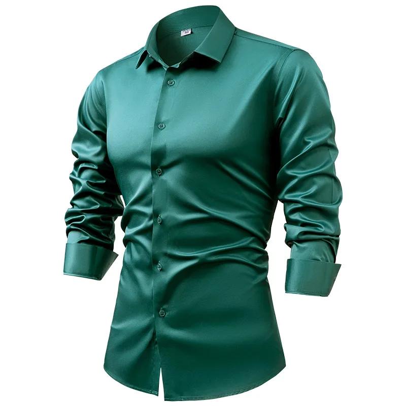 Kemeja lengan panjang untuk pr - Mens Satin Silk Dress Shirt ulasan dan harga