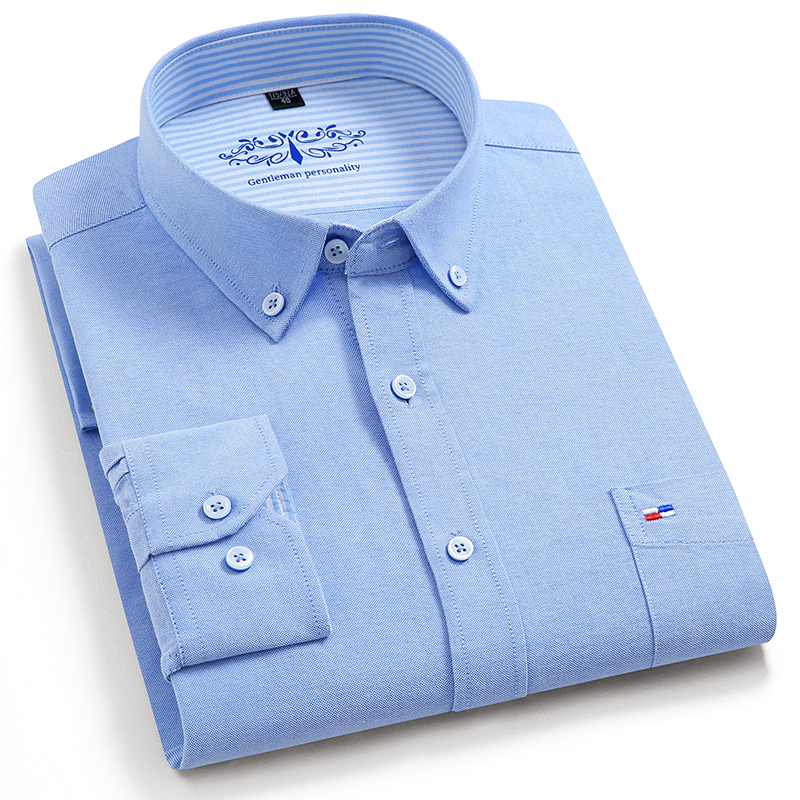 Kemeja kotak-kotak warna polos - Oxford Cotton Casual Shirt Business ulasan dan harga
