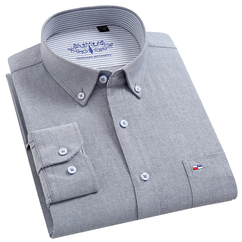 Kemeja kotak-kotak warna polos - Oxford Cotton Casual Shirt Business ulasan dan harga