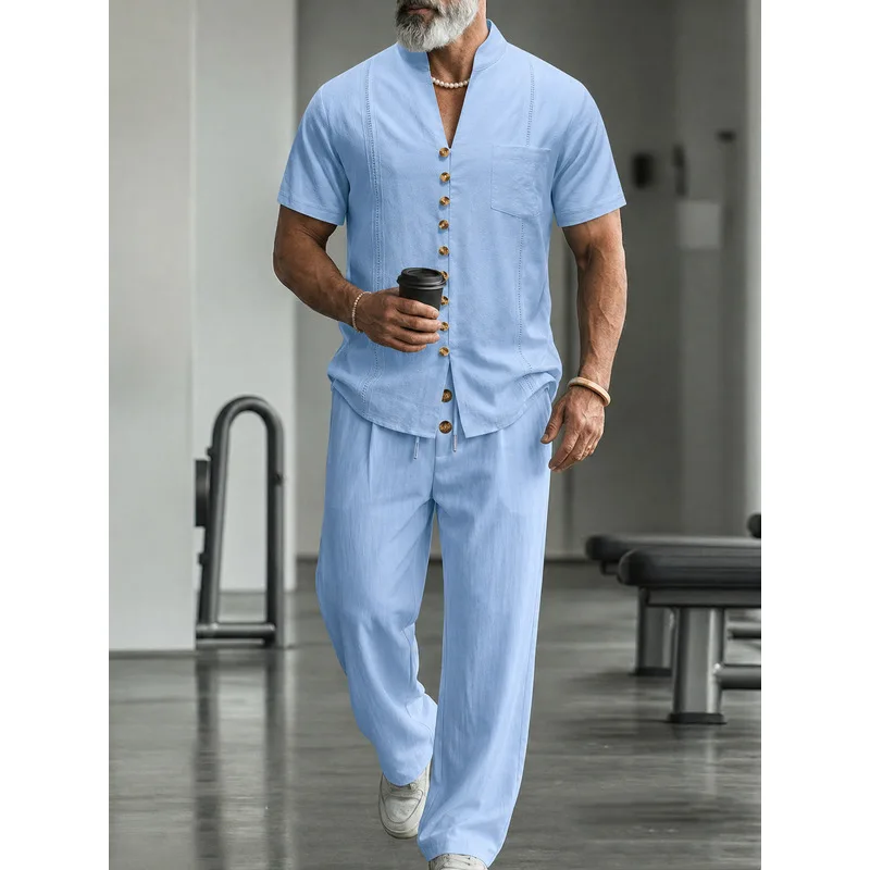 Setelan Kasual Linen Pria 2 Po - Mens Linen Shirt Long Sleeve ulasan dan harga
