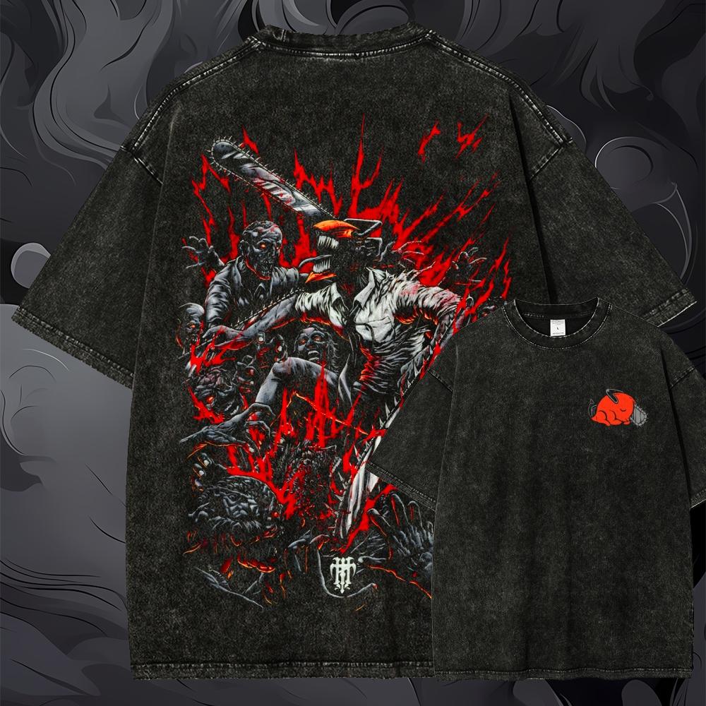 Kaos Grafis Chainsaw Man Ukura - Acid Wash Vintage Graphic T Shirt ulasan dan harga