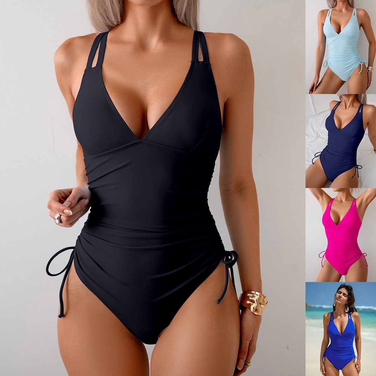 Baju Renang Hitam Polos V-Neck - Suits ulasan dan harga