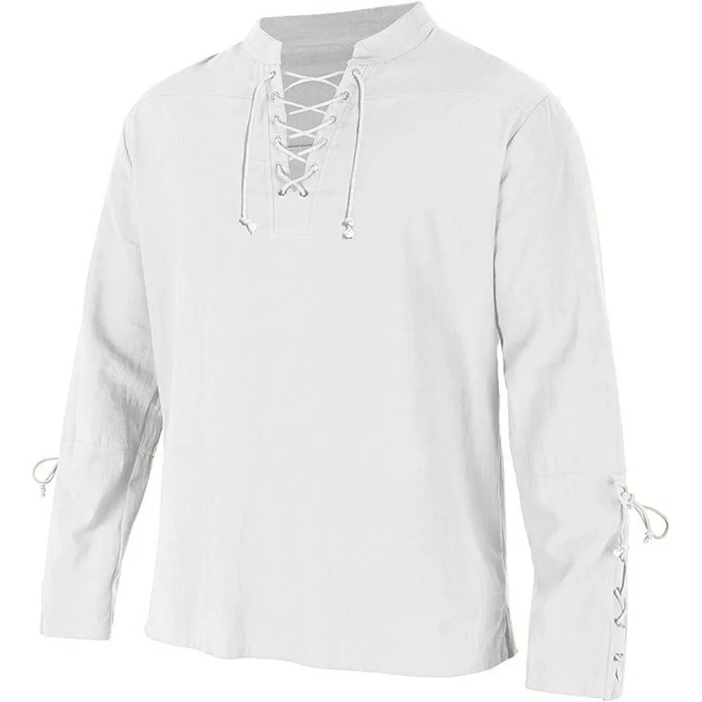 Kemeja lengan panjang pria, pa - Medieval Gothic Lace Up Pirate Shirt ulasan dan harga