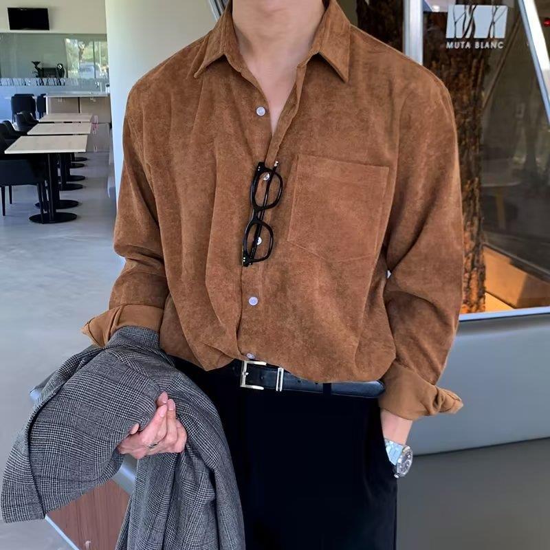 Kemeja Hitam Lengan Panjang Ko - Corduroy Button Up Shirt Men ulasan dan harga