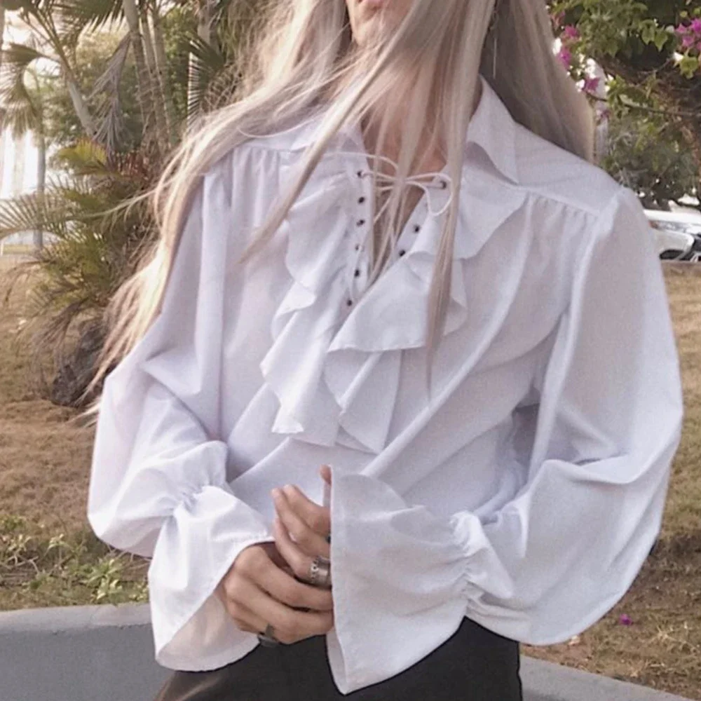 Kemeja Bajak Laut Pria, Kemeja - Medieval Gothic Lace Up Pirate Shirt ulasan dan harga