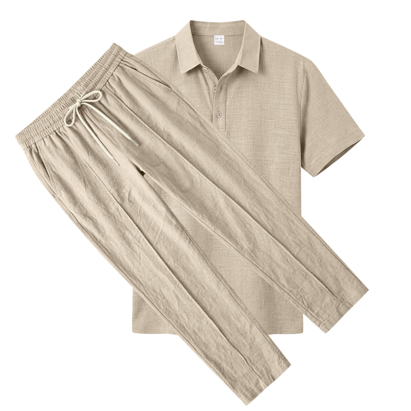 Set Polo 2 Potong Pria Kemeja  - Mens Linen Shirt Long Sleeve ulasan dan harga