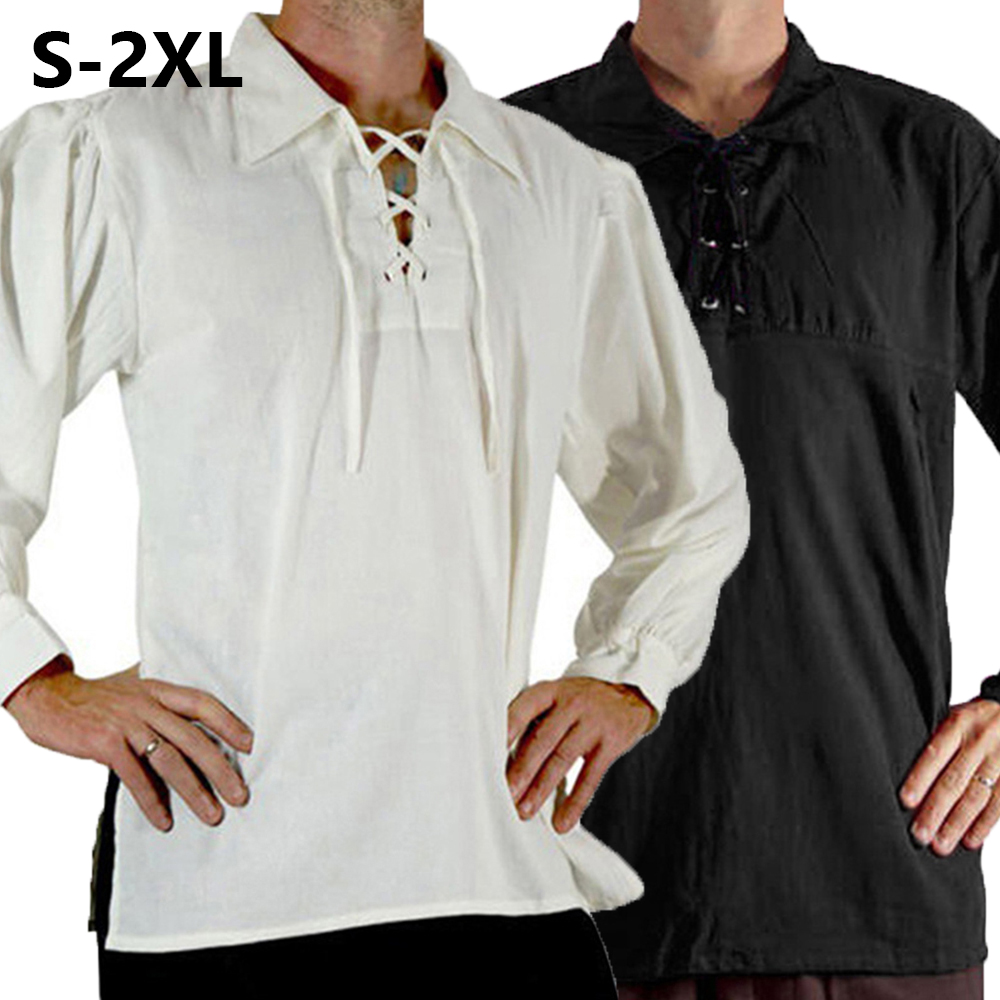 Kostum Abad Pertengahan Renais - Medieval Gothic Lace Up Pirate Shirt ulasan dan harga