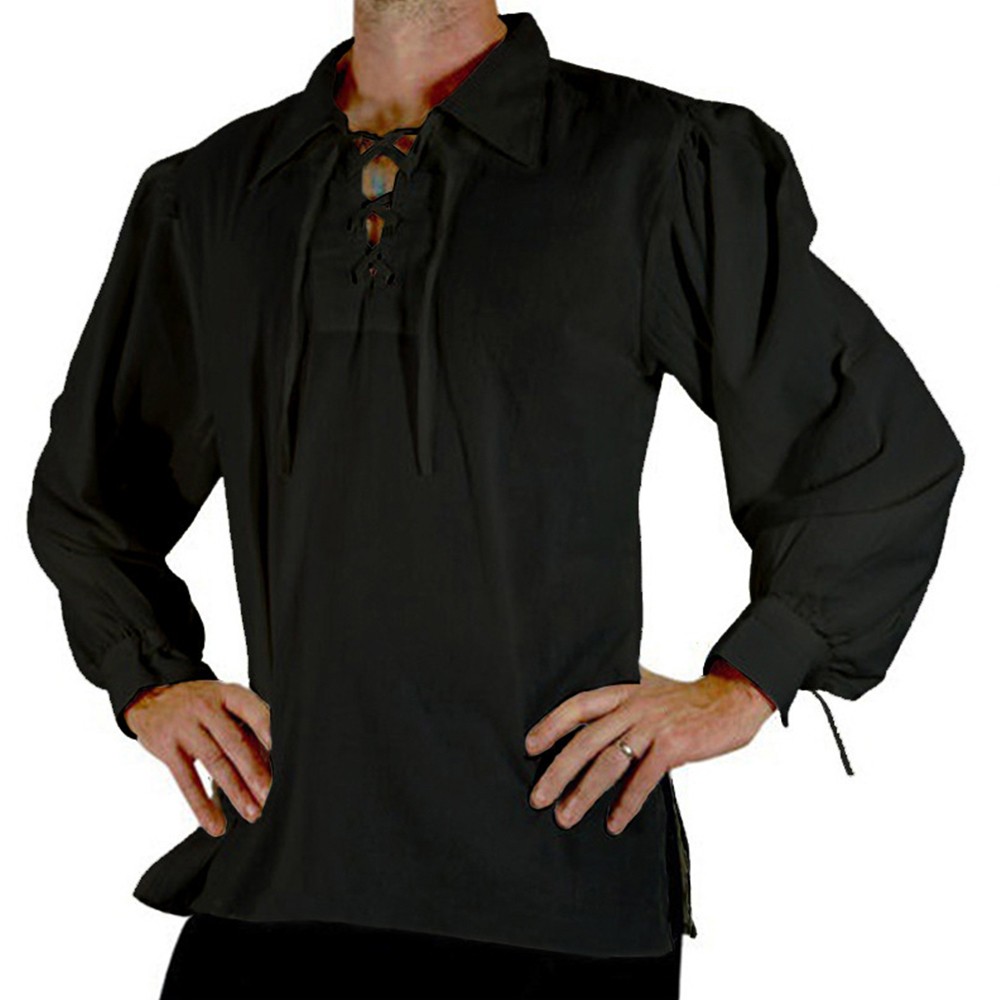 Kostum Abad Pertengahan Renais - Medieval Gothic Lace Up Pirate Shirt ulasan dan harga