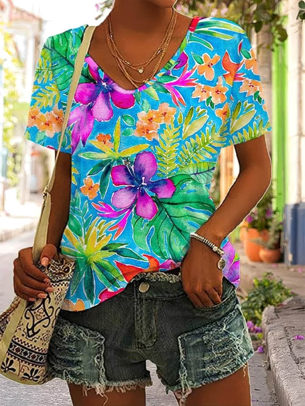 Kaus Wanita Musim Panas Atasan - Vintage Hawaiian Floral Shirt ulasan dan harga