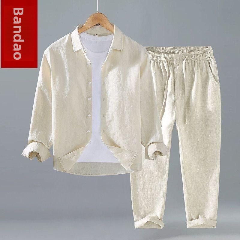 Setelan Dua Potong Kemeja Leng - Mens Linen Shirt Long Sleeve ulasan dan harga